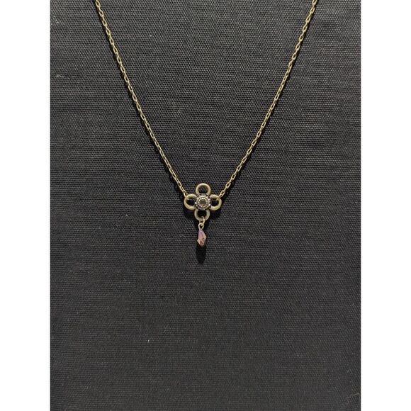 Flower Charm Wine Rhinestones on Copper Tone Chain - Picture 4 of 7